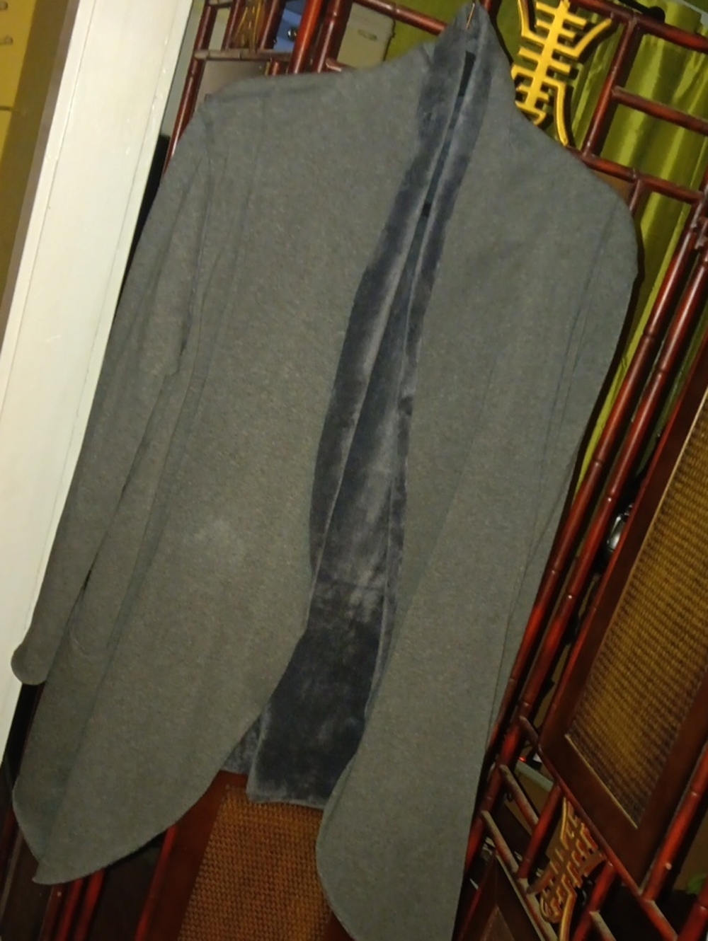 Grey Open Front Draped Cardigan trench